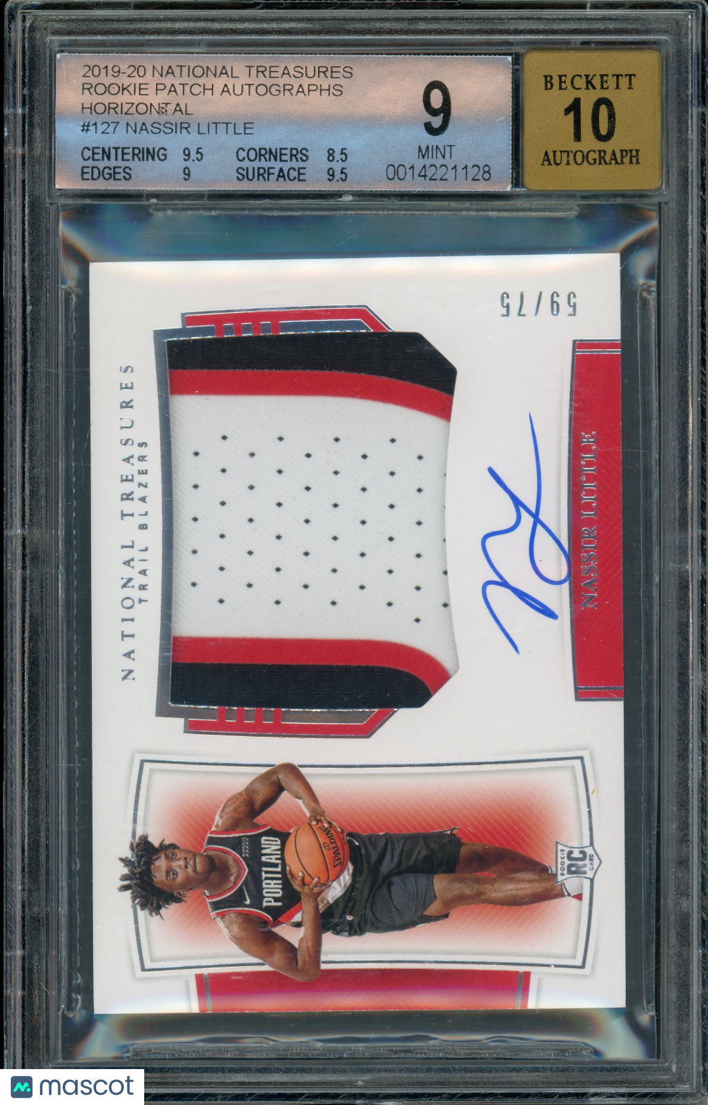 2019-20 National Treasures Nassir Little #127 Rookie Patch Auto BGS 9 RPA