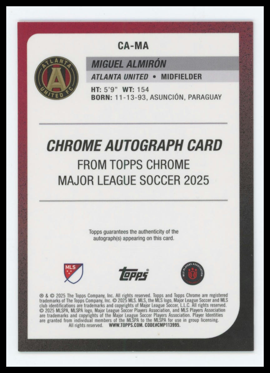 2025 Topps Chrome MLS Miguel Almirón Chrome Autographs Pink X-Fractor #/99