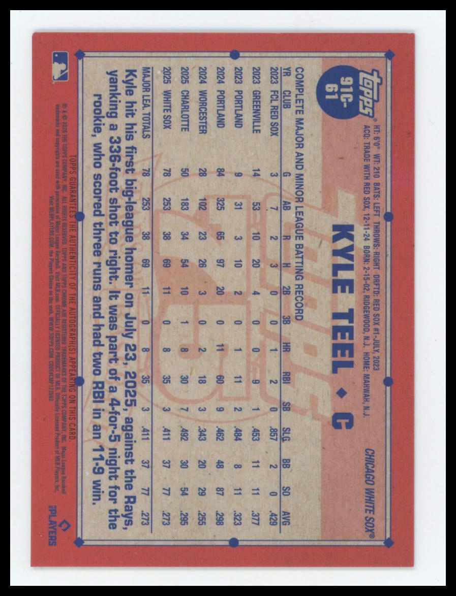 2026 Topps Kyle Teel 1991 Chrome Auto Green /299