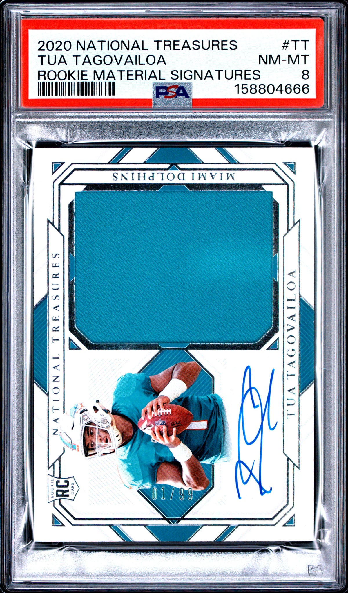 2020 Panini National Treasures Rookie Material Signatures Tua Tagovailoa TT English PSA 8