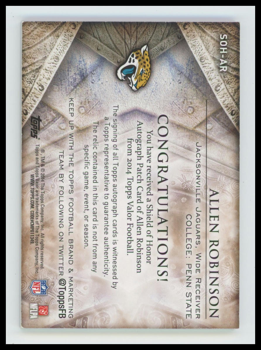 2014 Topps Valor Allen Robinson Shield of Honor Patch Autographs