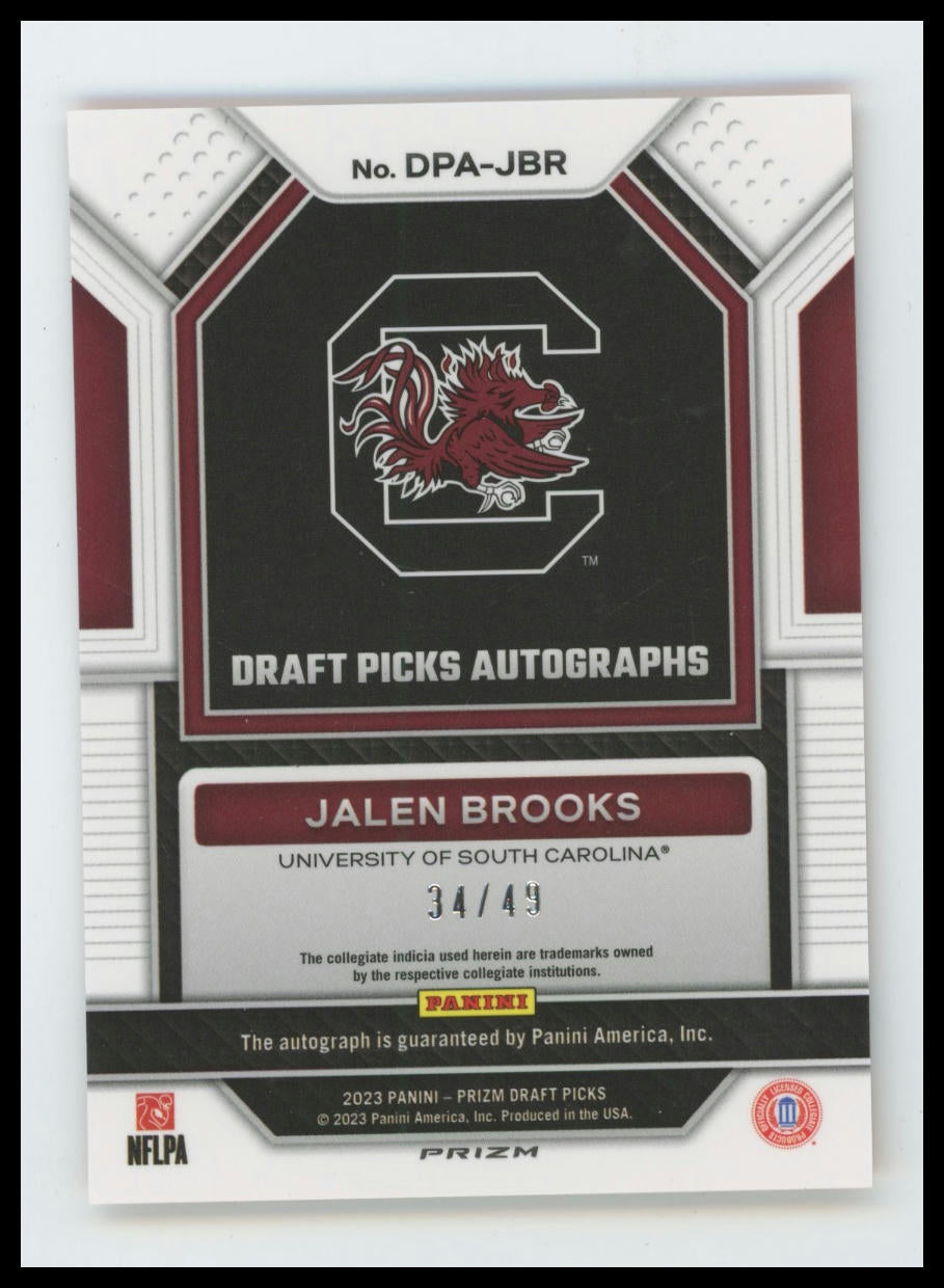 2023 Prizm Draft Picks Jalen Brooks Draft Picks Auto Orange Pulsar #/49