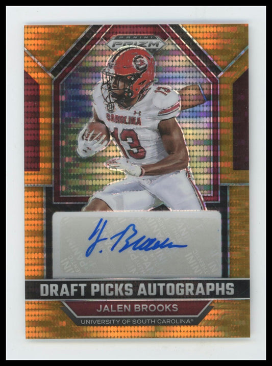 2023 Prizm Draft Picks Jalen Brooks Draft Picks Auto Orange Pulsar #/49