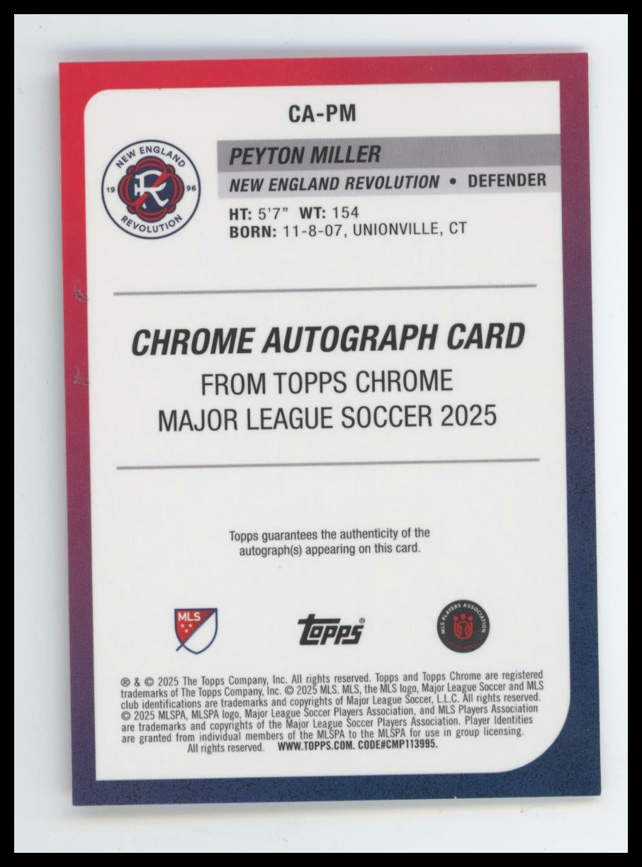 2025 Topps Chrome MLS Peyton Miller Chrome Auto Pink Shimmer Refractor #/50