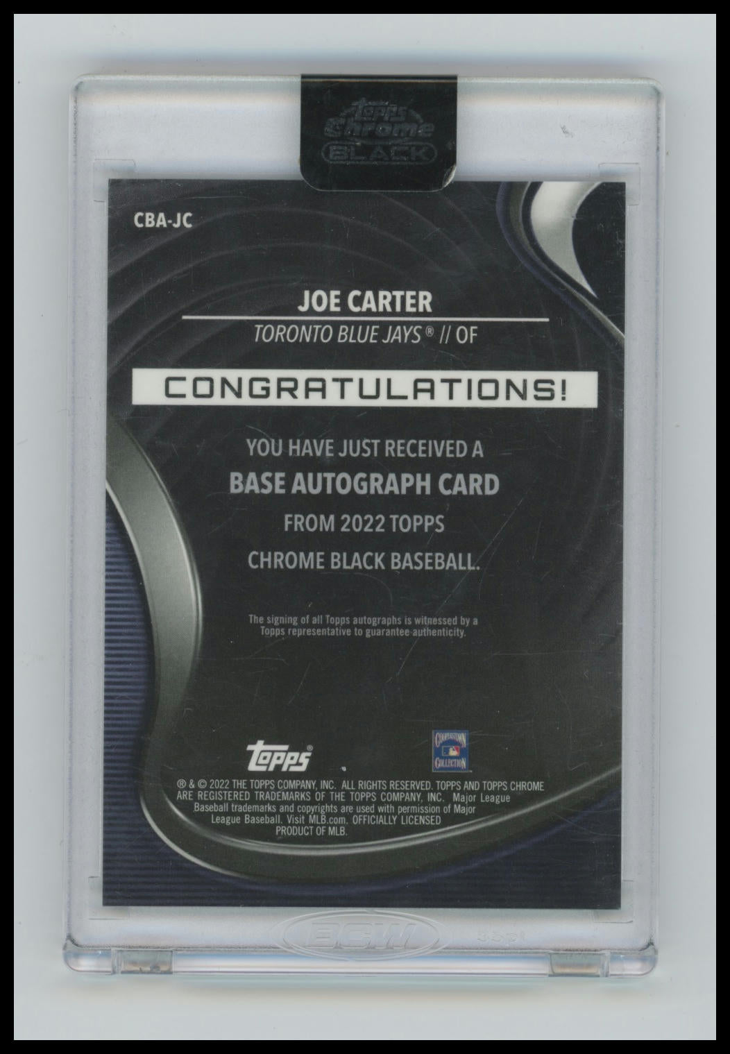 2022 Topps Chrome Black Joe Carter Autographs