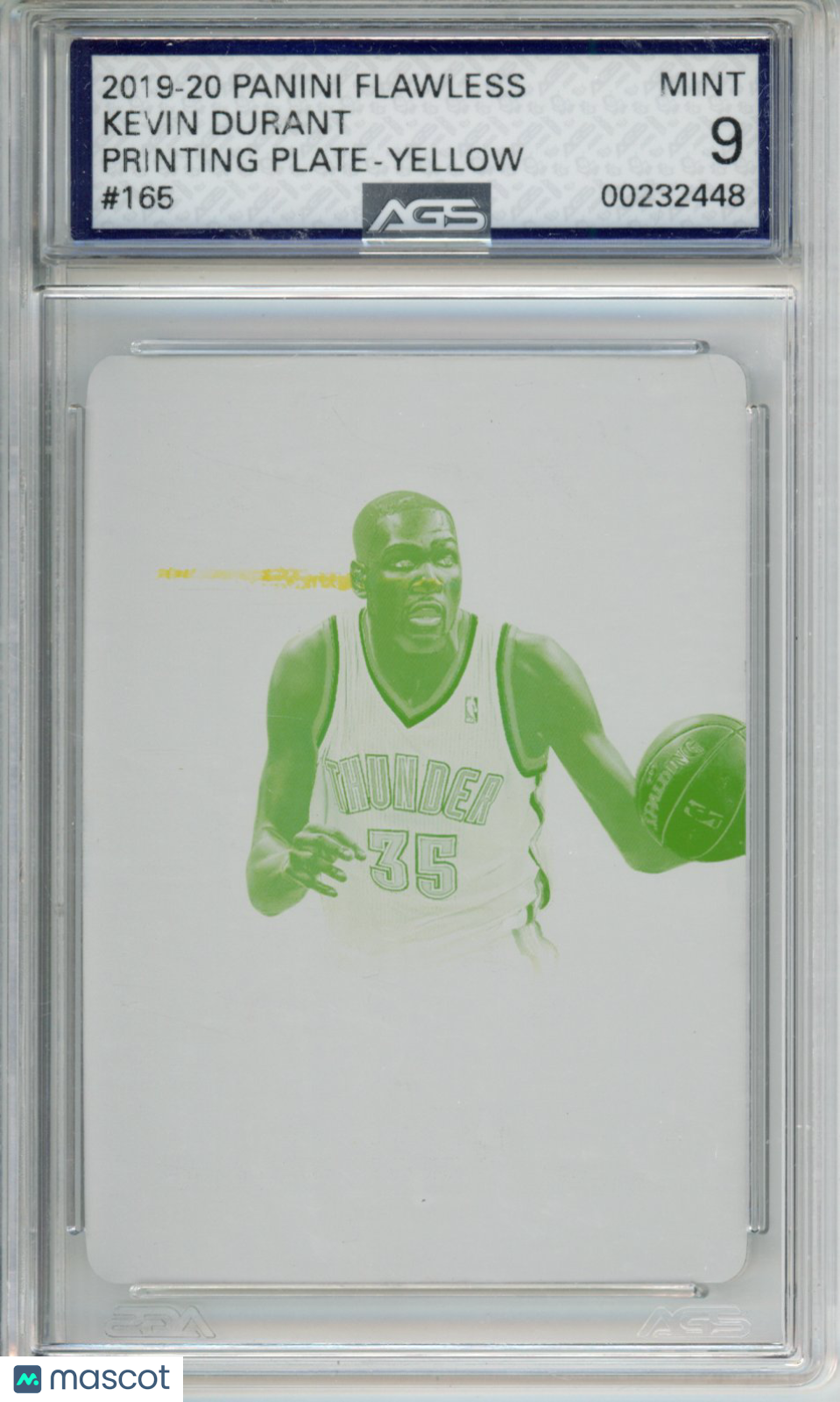 2019-20 Panini Flawless KEVIN DURANT #165 PRINTING PLATE - YELLOW AGS 9