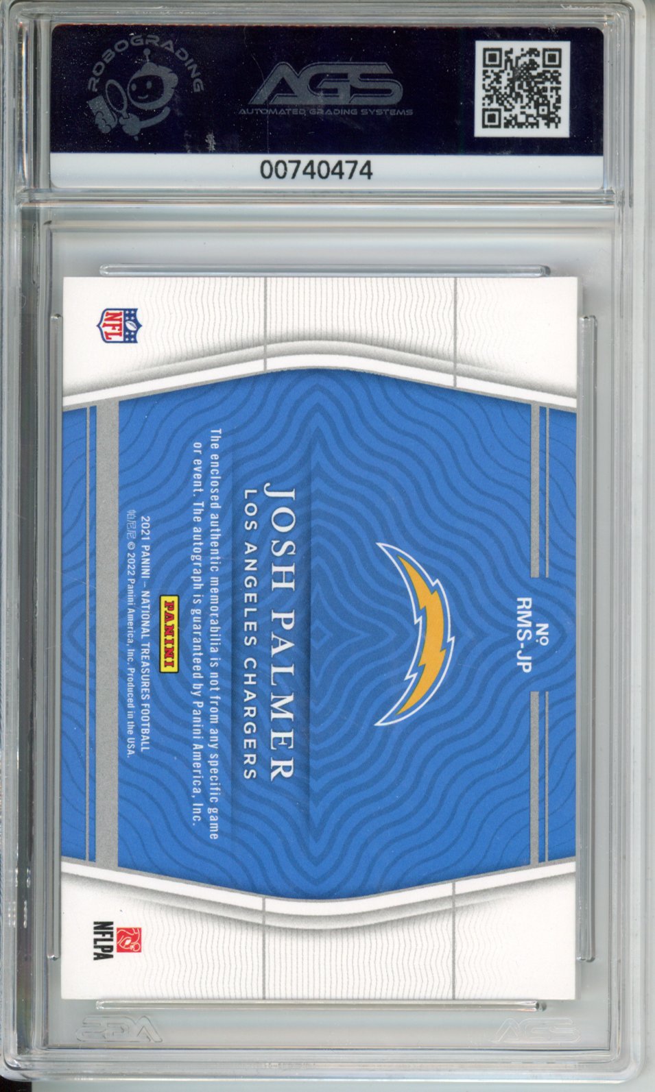 2021 Panini national treasures Josh Palmer #RMS-JP shield red AGS 6.5