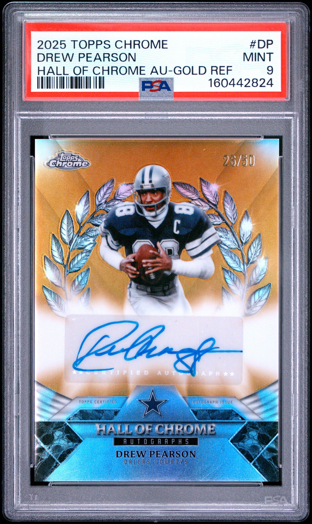 2025 unknown unknown Topps Chrome Hall of Chrome Autographs Drew Pearson Gold Refractor DP English PSA 9