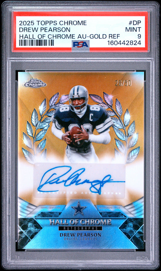 2025 TOPPS CHROME Drew Pearson #DP Gold Refractor Auto English PSA 9
