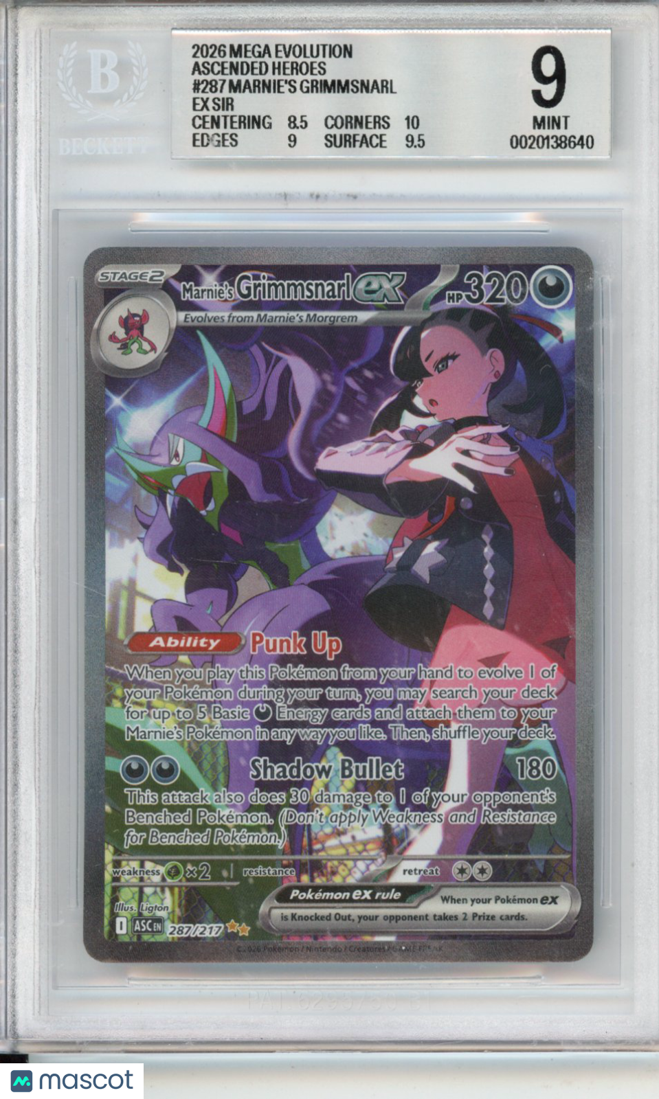 2026 Pokemon TCG Mega Evo Ascended Heroes Marnie's Grimmsnarl ex SIR #287 BGS 9