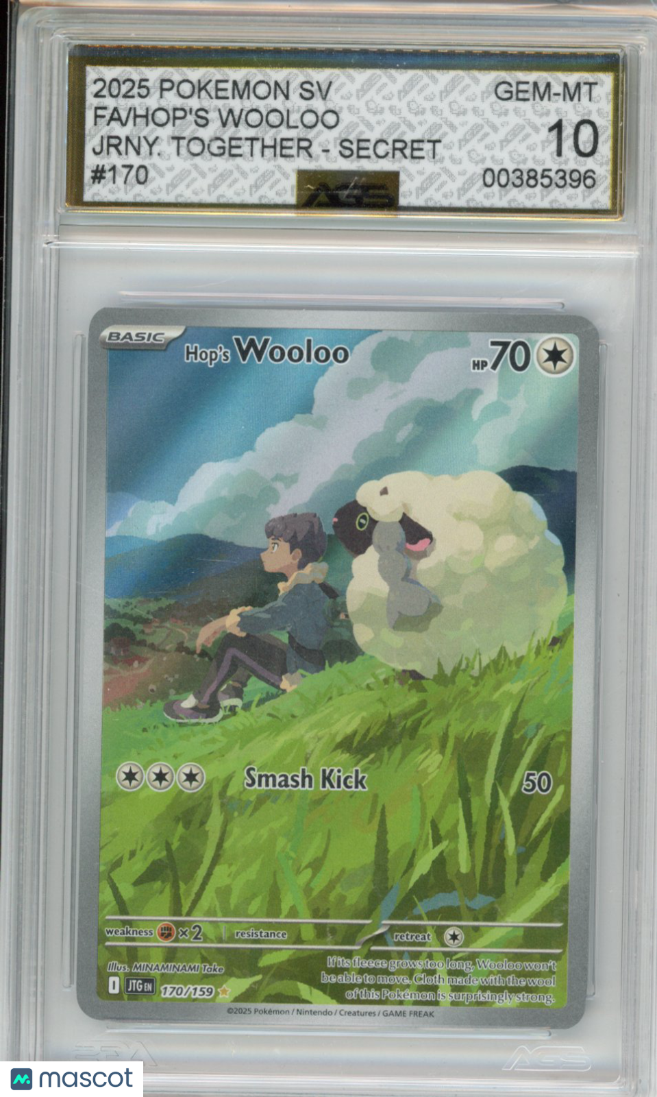 2025 Pokemon JOURNEY TOGETHER Hop's Wooloo #170 Unlimited AGS 10