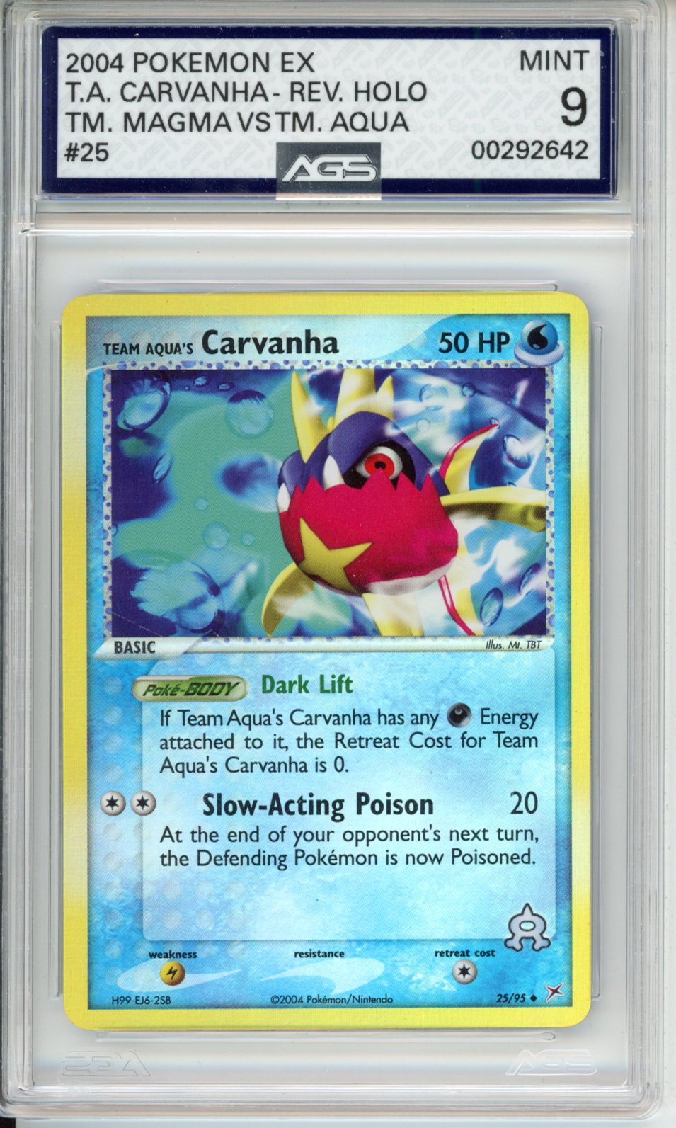 2004 EX Team Magma vs Team Aqua Team Aqua's Carvanha #25 AGS 9