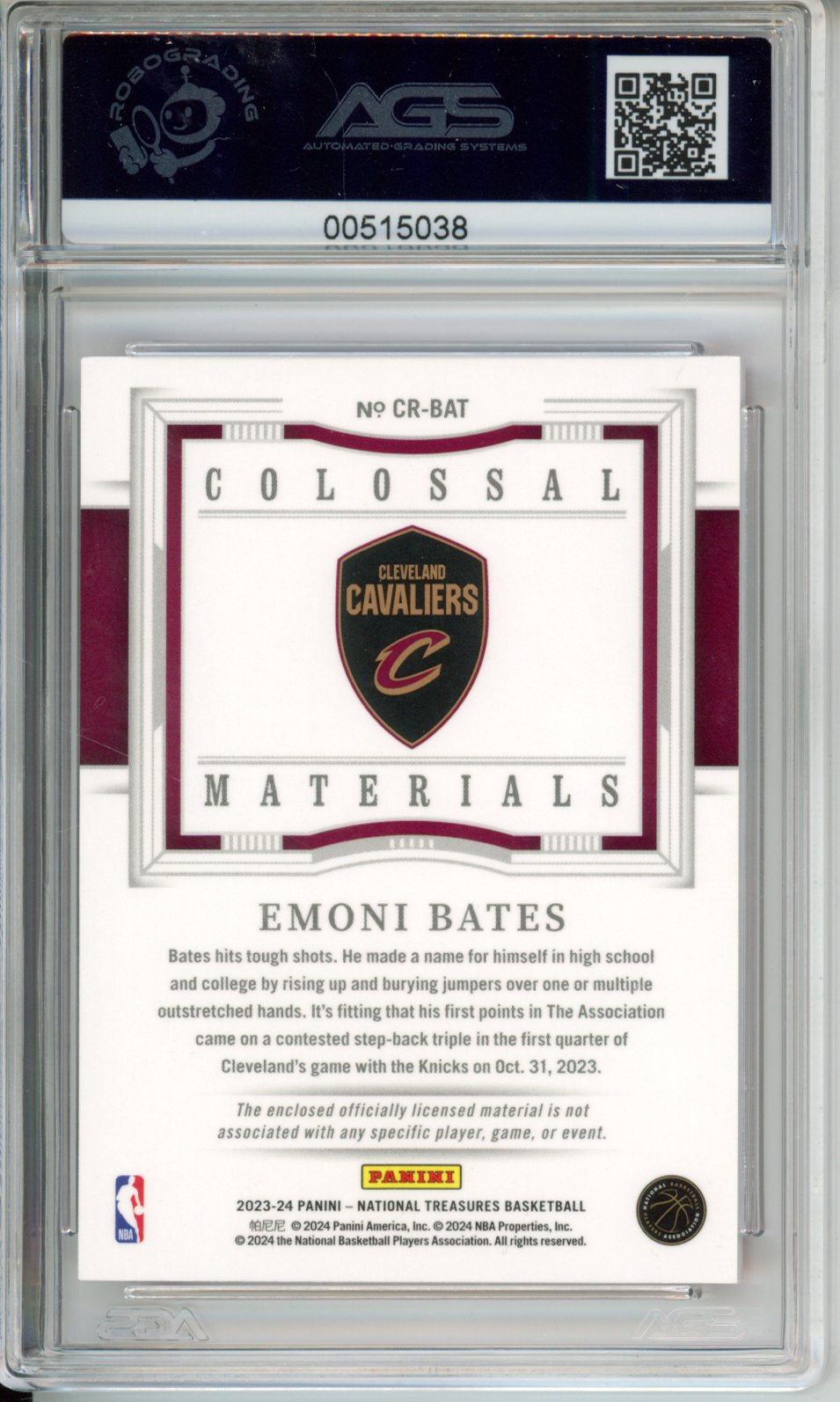 2025 Basketball 2023-24 Panini National Treasures EMONI BATES #CR-BAT AGS 9