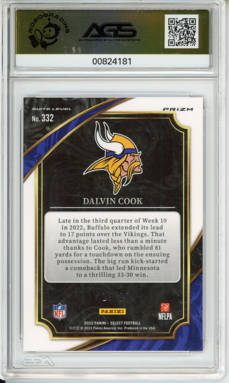 Football 2022 Panini Select Dalvin Cook #332 TIE-DIE PRIZM AGS 10