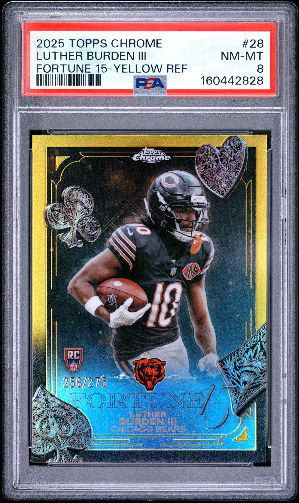 2025 Topps Chrome Fortune 15 Luther Burden III Yellow Refractor 28 English PSA 8