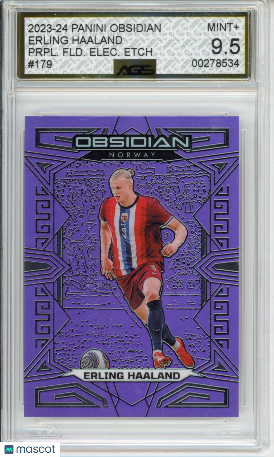 2023-24 Panini Obsidian Erling Haaland #179 Purple FlD ELECTRIC ETCH AGS 9.5