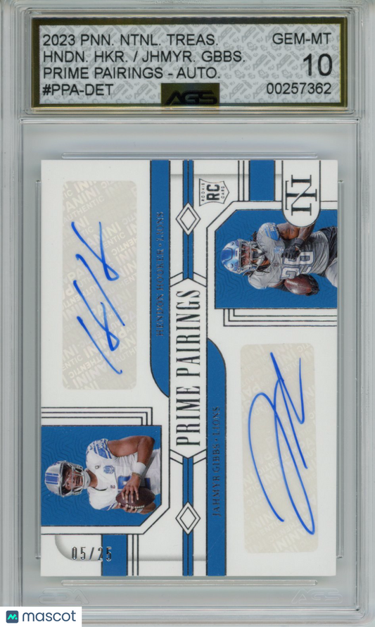 2024 National Treasures HENDON HOOKER JAHMYR GIBBS PRIME PAIRINGS AGS 10 RC