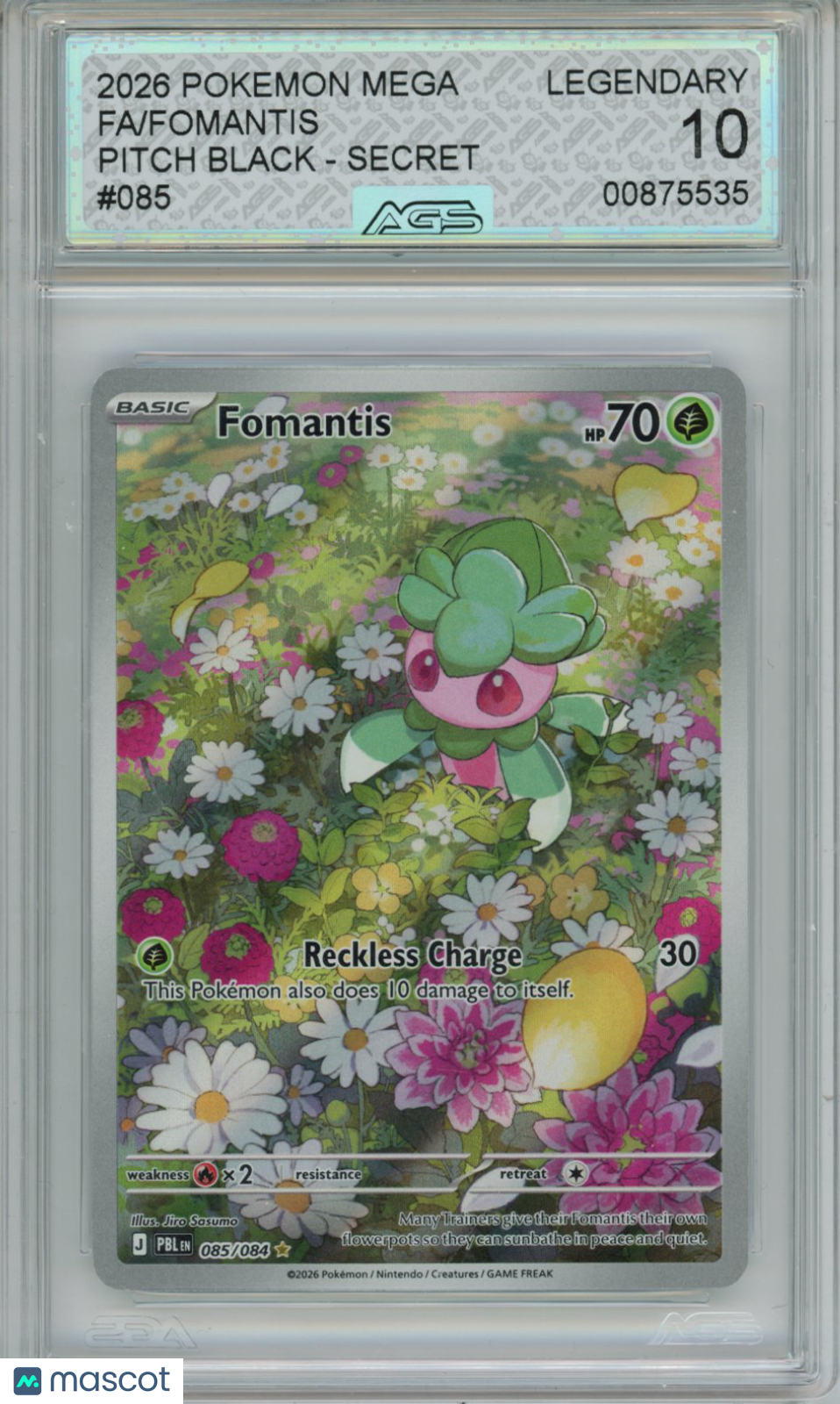 2026 Pokemon PITCH BLACK FOMANTIS #085 AGS 10 Legendary