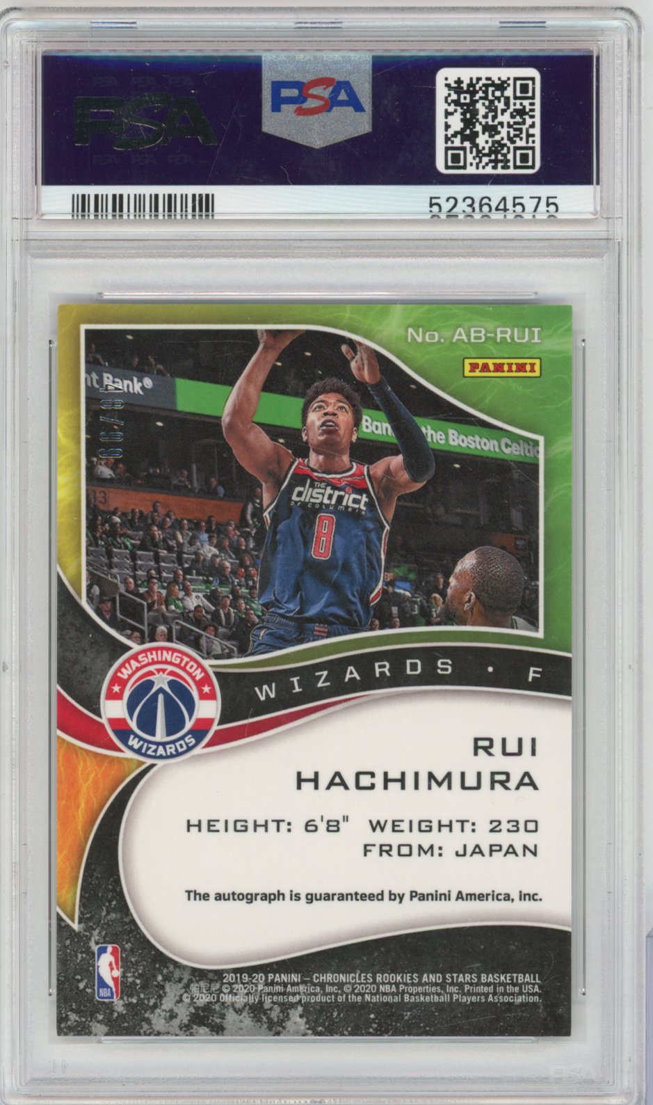 2019 Panini Chronicles Airborne Signatures Rui Hachimura ABRUI English PSA 10