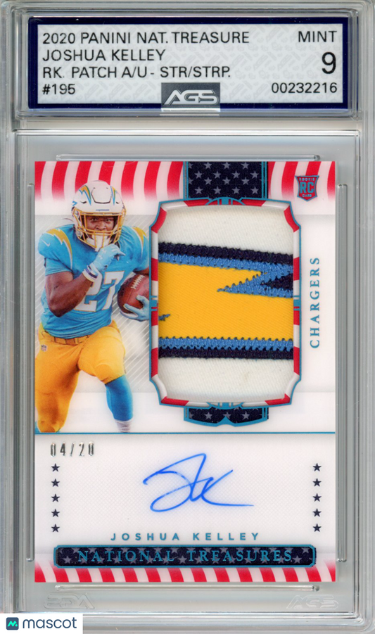 2021 Football 2020 Panini National Treasures Joshua Kelley #195 /20 AGS 9