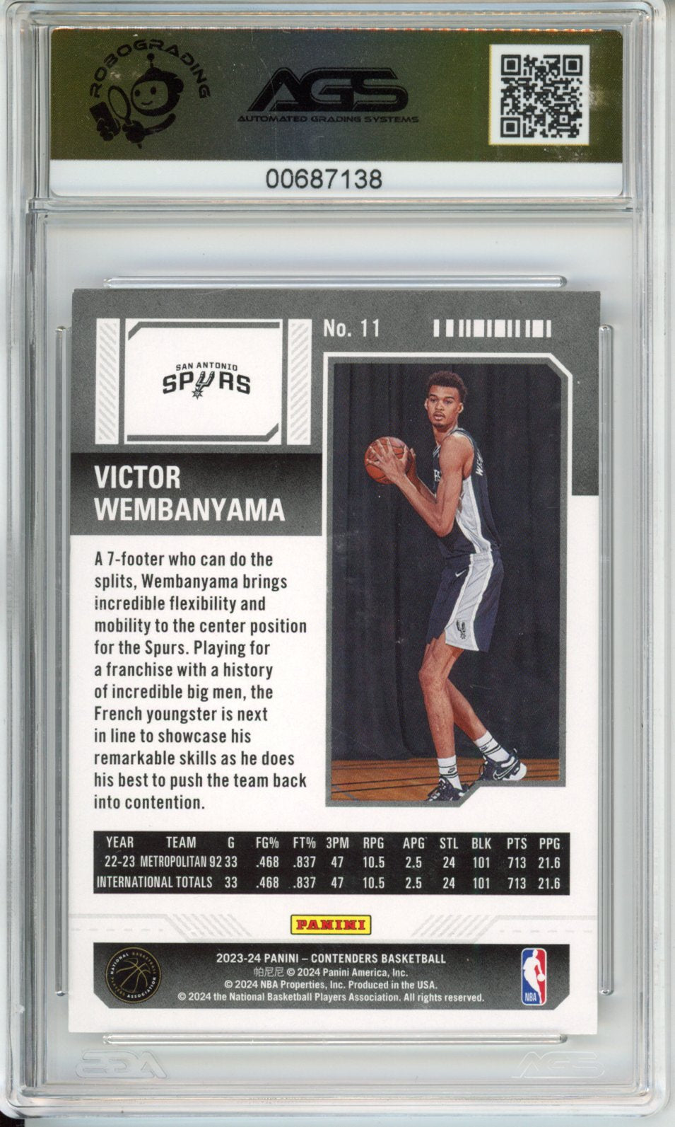 2024 Basketball 2023-24 PANINI CONTENDERS VICTOR WEMBANYAMA #011 Unlimited AGS 10