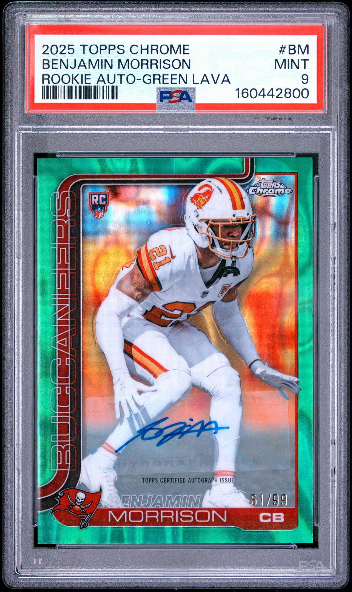 2025 Topps Chrome Rookies Autograph Benjamin Morrison Green Lava BM English PSA 9
