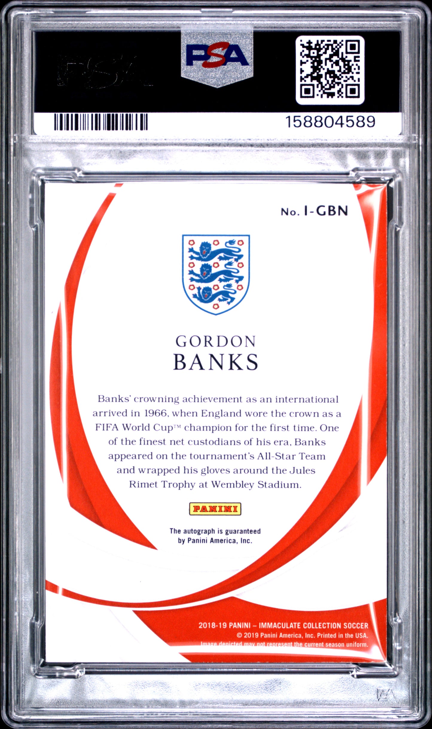 Panini 2018-19 Immaculate Collection Ink Gordon Banks I-GBN English PSA 7