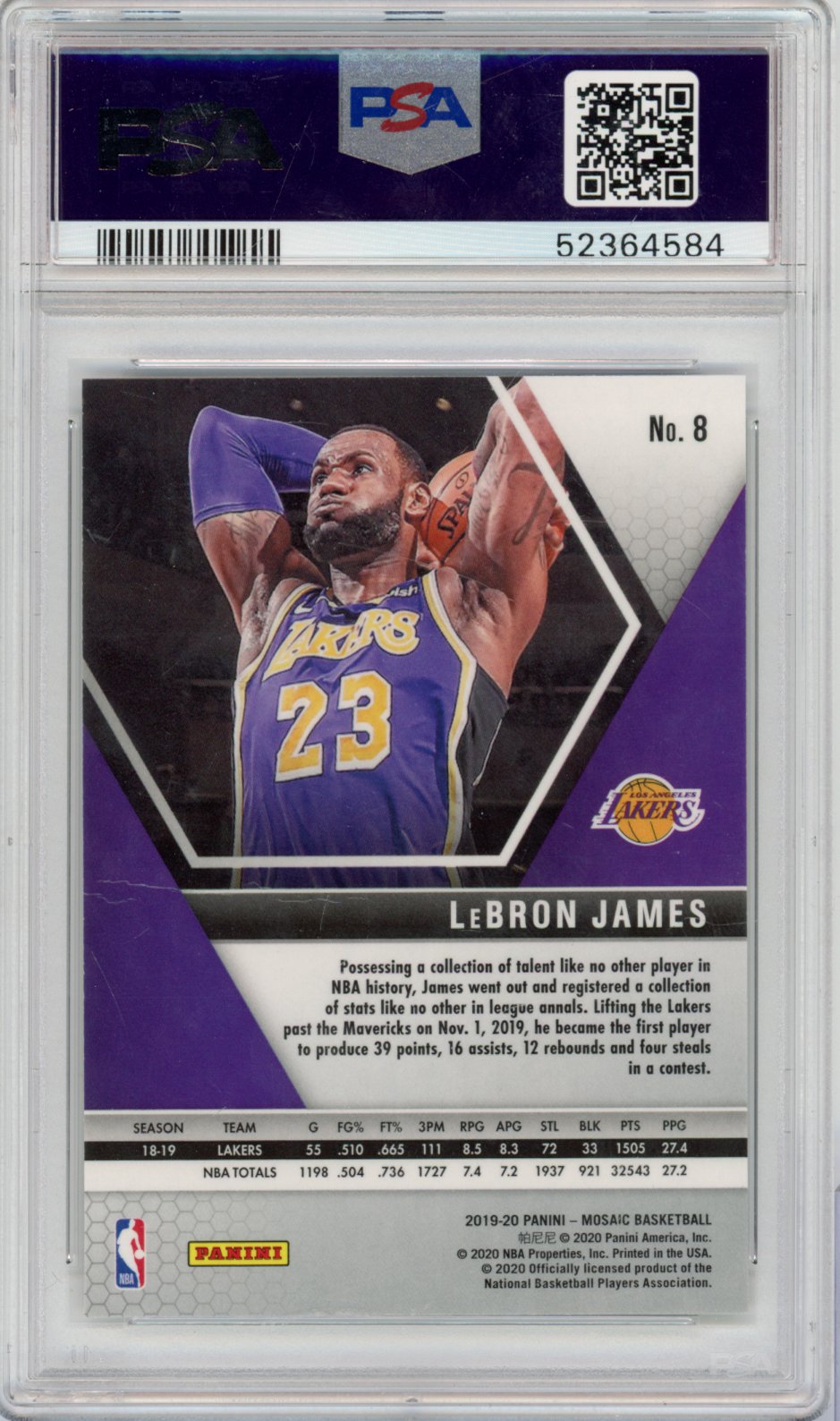 2019 Panini Mosaic Lebron James #8 English PSA 5