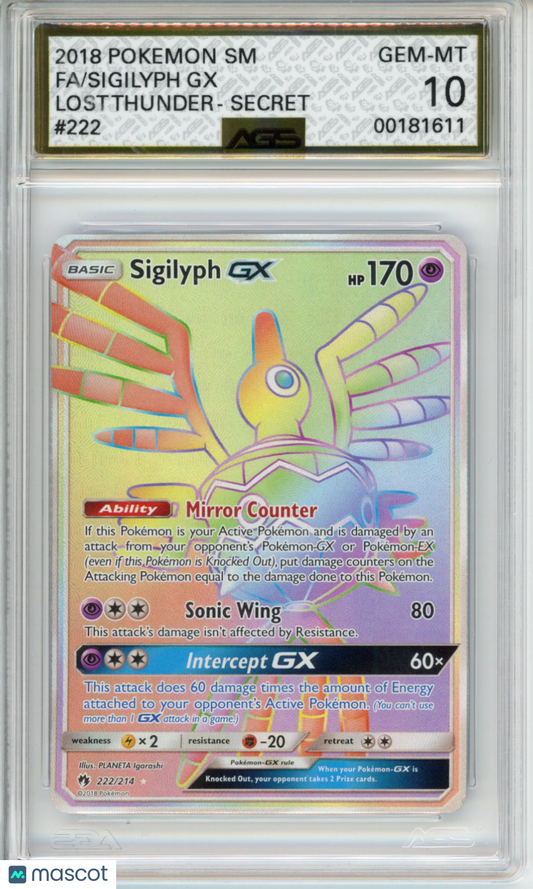 2018 Pokemon Lost Thunder Sigilyph GX #222 AGS 10