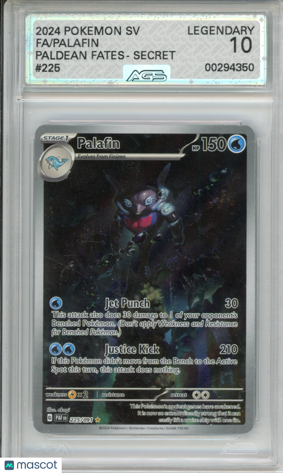 2024 Pokemon Paldean Fates Palafin #225 Unlimited AGS 10