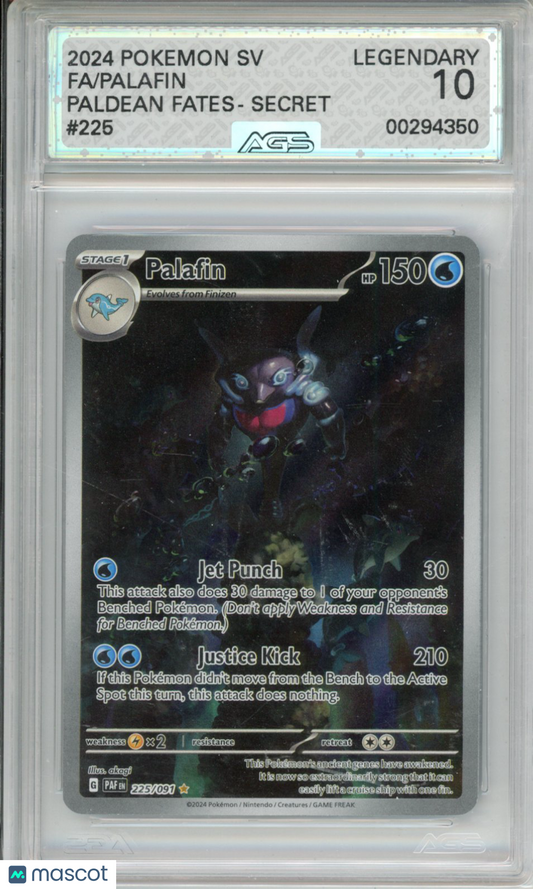 2024 Pokemon Paldean Fates Palafin #225 Unlimited AGS 10