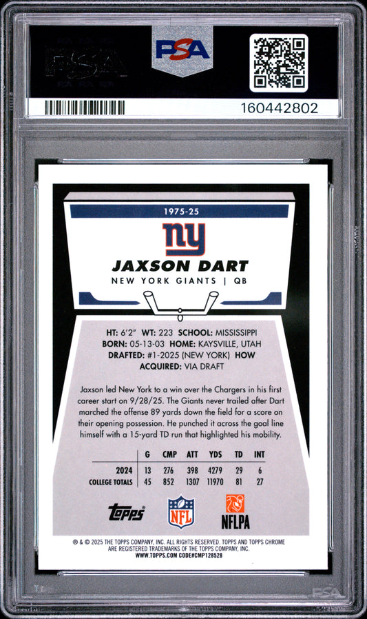 2025 Topps Chrome Football Jaxson Dart #1975-25 English PSA 8