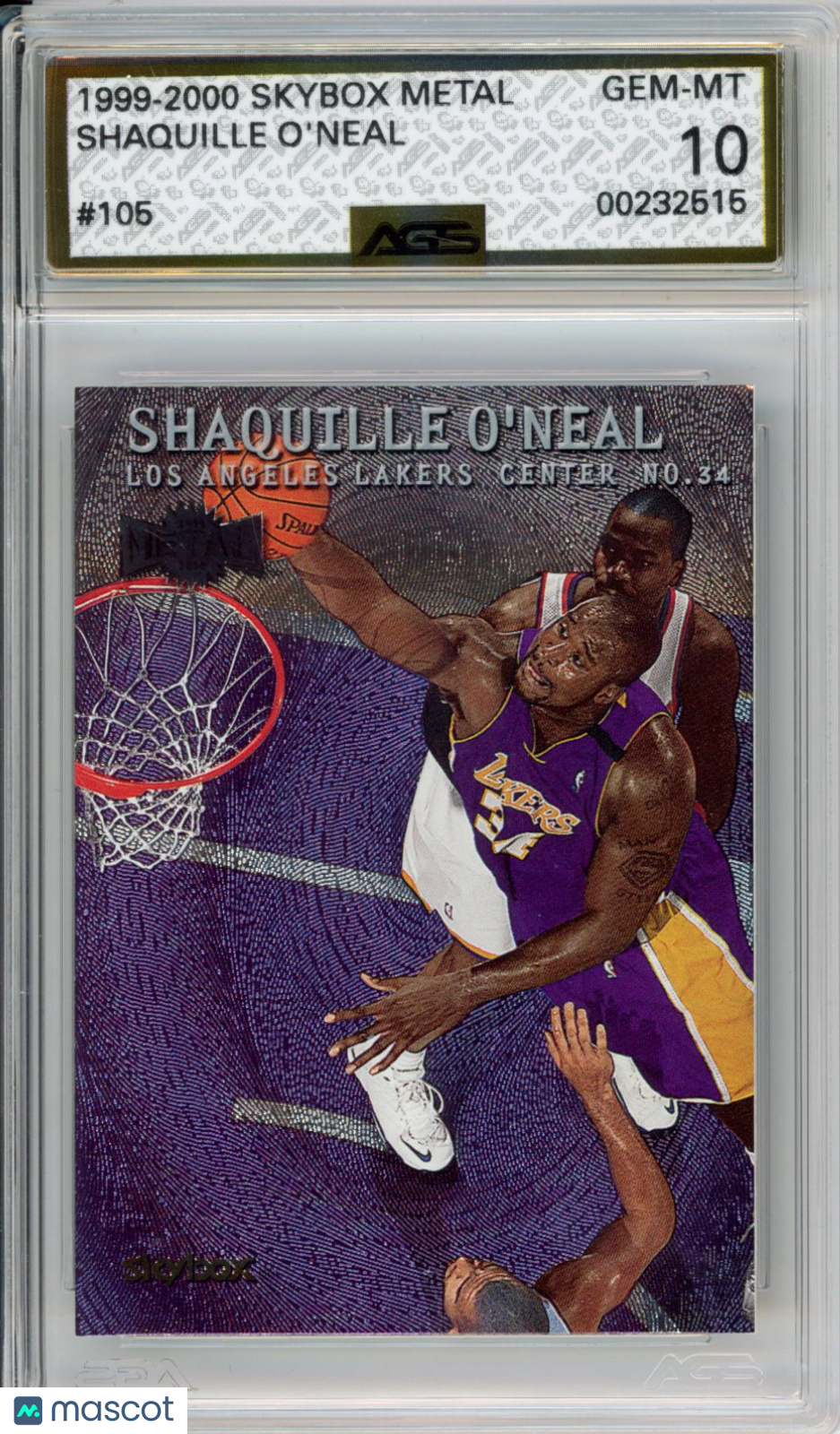 Basketball 1999-2000 Skybox Metal SHAQUILLE O'NEAL #105 AGS 10