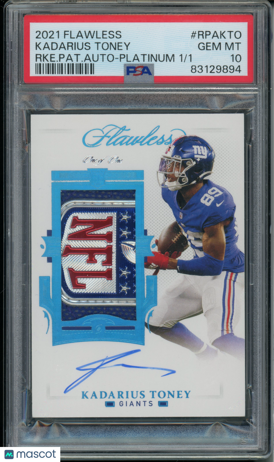 2021 Flawless Kadarius Toney #RPAKTO Rookie Patch Auto Platinum /1 PSA 10 RPA RC