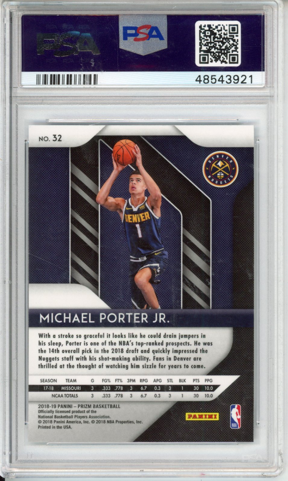 2018 Panini Prizm Michael Porter JR. #32 PSA 10