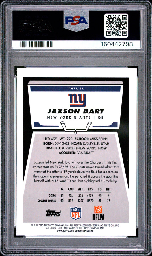 2025 Topps Chrome Football Jaxson Dart #1975-25 English PSA 7