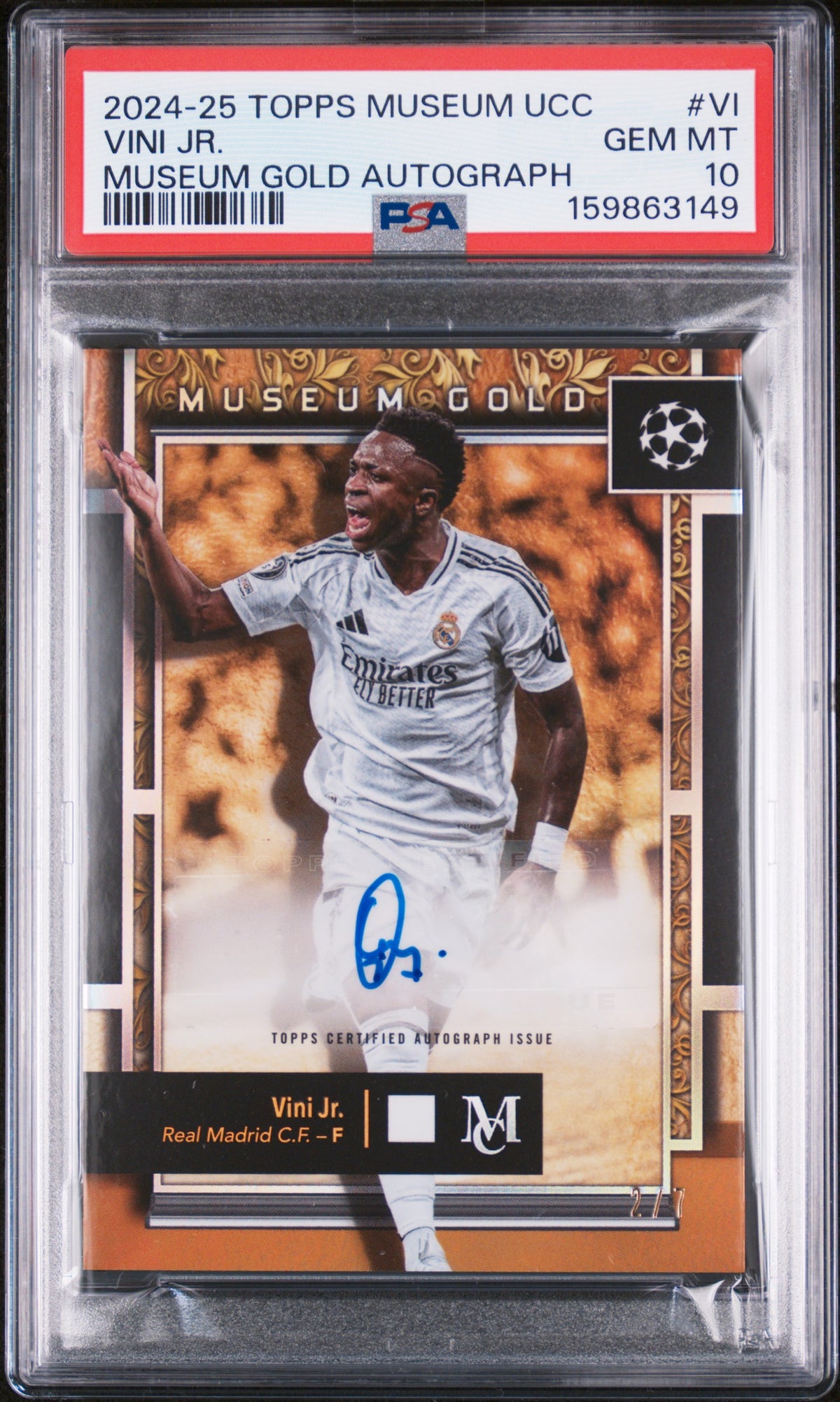 2024 unknown unknown 2025 Topps Museum Collection UEFA Club Competitions Museum Gold Autographs Vini Jr. VI English PSA 10