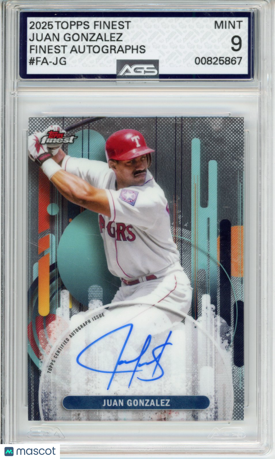 2025 Topps Finest Juan Gonzalez #FA-JG Finest Autographs AGS 9