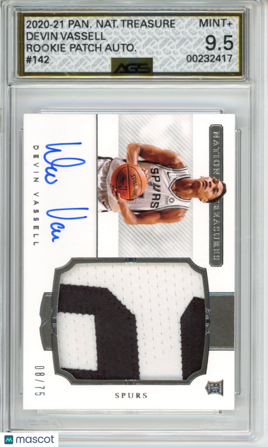 2020-21 Panini National Treasures Devin Vassell #142b Rookie Patch Auto AGS 9.5