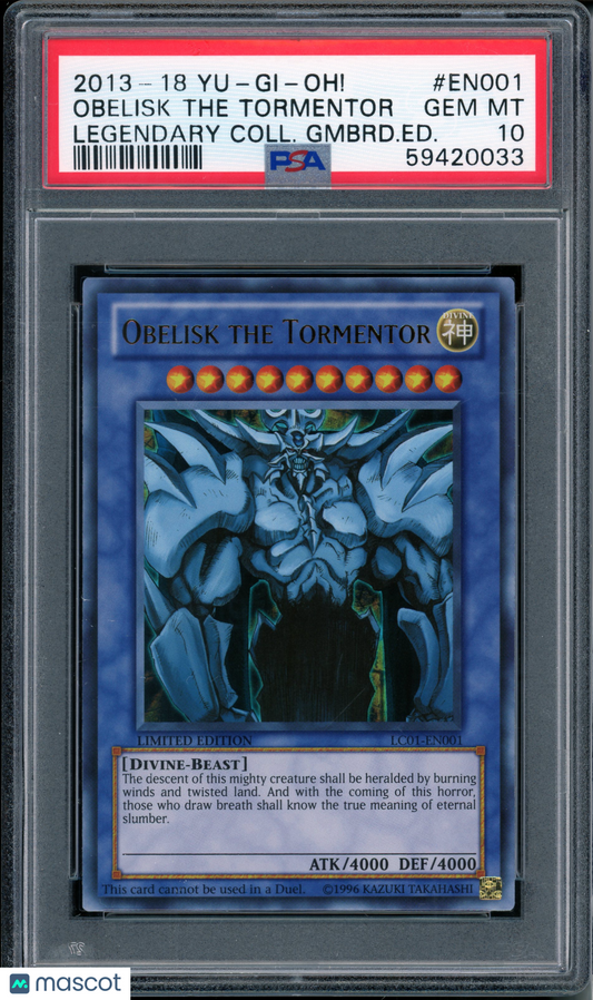 2013 Yu-Gi-Oh! Legendary Collection Obelisk The Tormentor #LC01-EN001 PSA 10