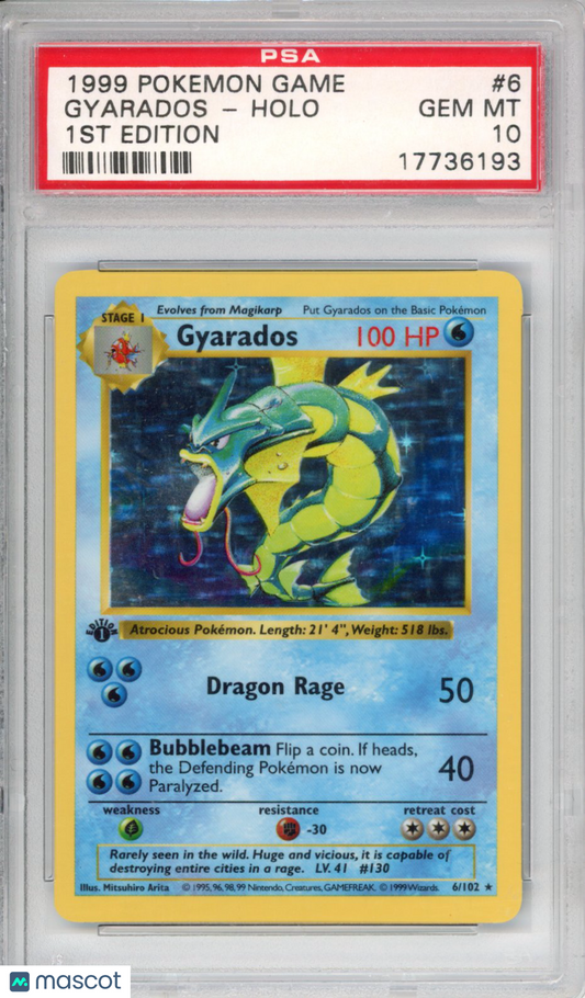 1999 Pokemon Base Set Gyarados #6 1ST Edition PSA 10