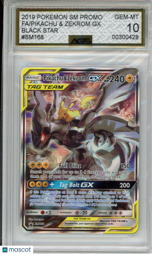 2016 Pokemon Sun & Moon Promos Pikachu & Zekrom GX #168 AGS 10