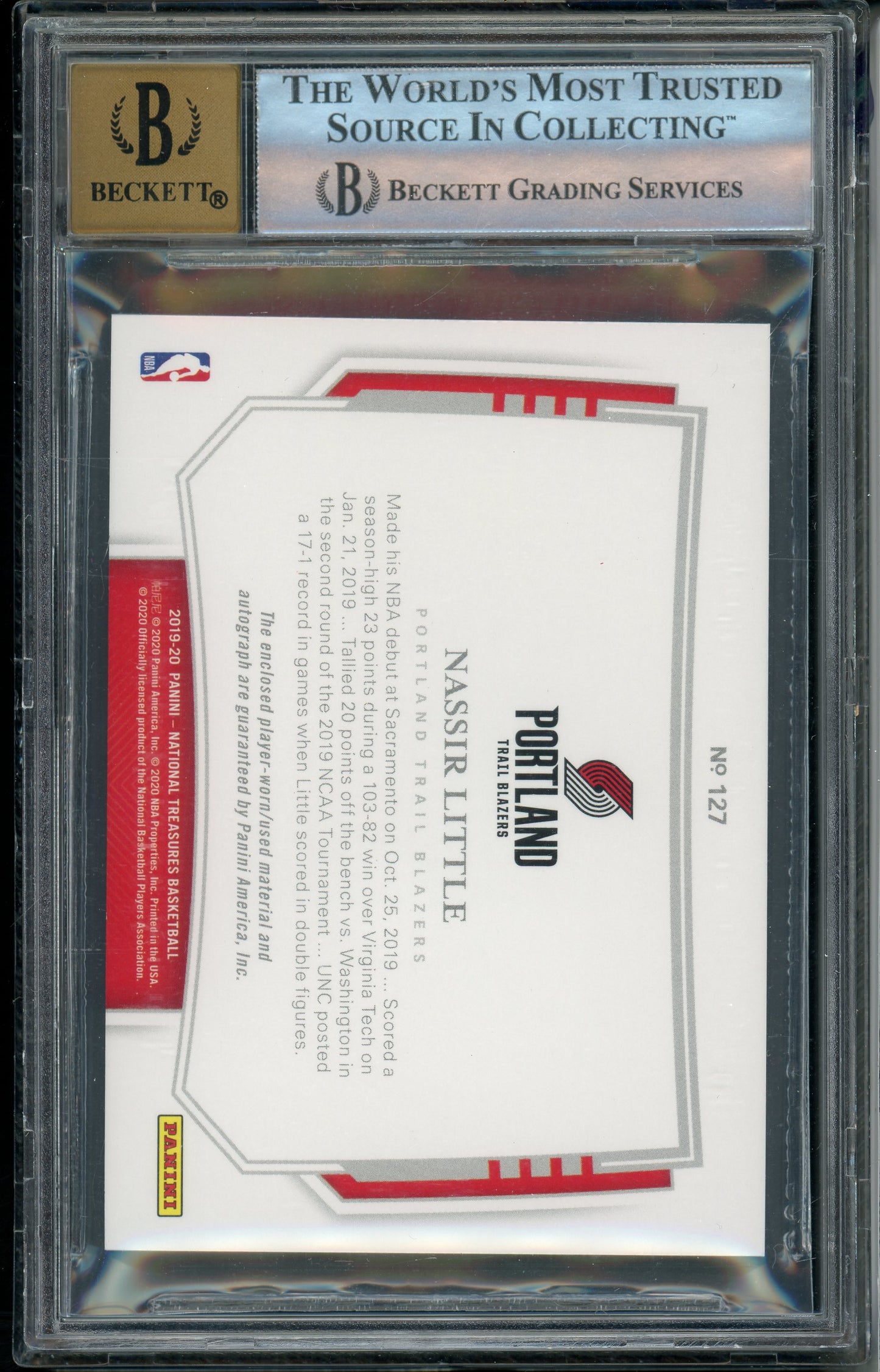 2019-20 National Treasures Nassir Little #127 Rookie Patch Auto BGS 9 RPA