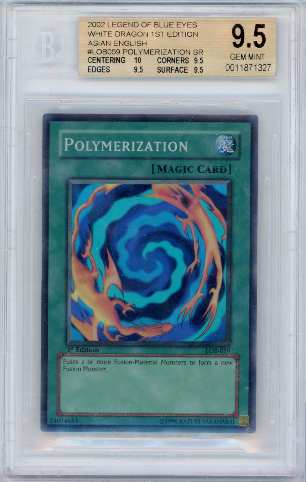 2002 Yu-Gi-Oh! Legend of Blue Eyes White Dragon Polymerization #LOB-059 1st Edition English BGS 9.5