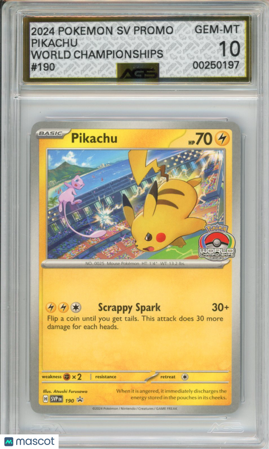 2024 Pokemon SCARLET & VIOLET PROMOS PIKACHU #190 World Championships AGS 10