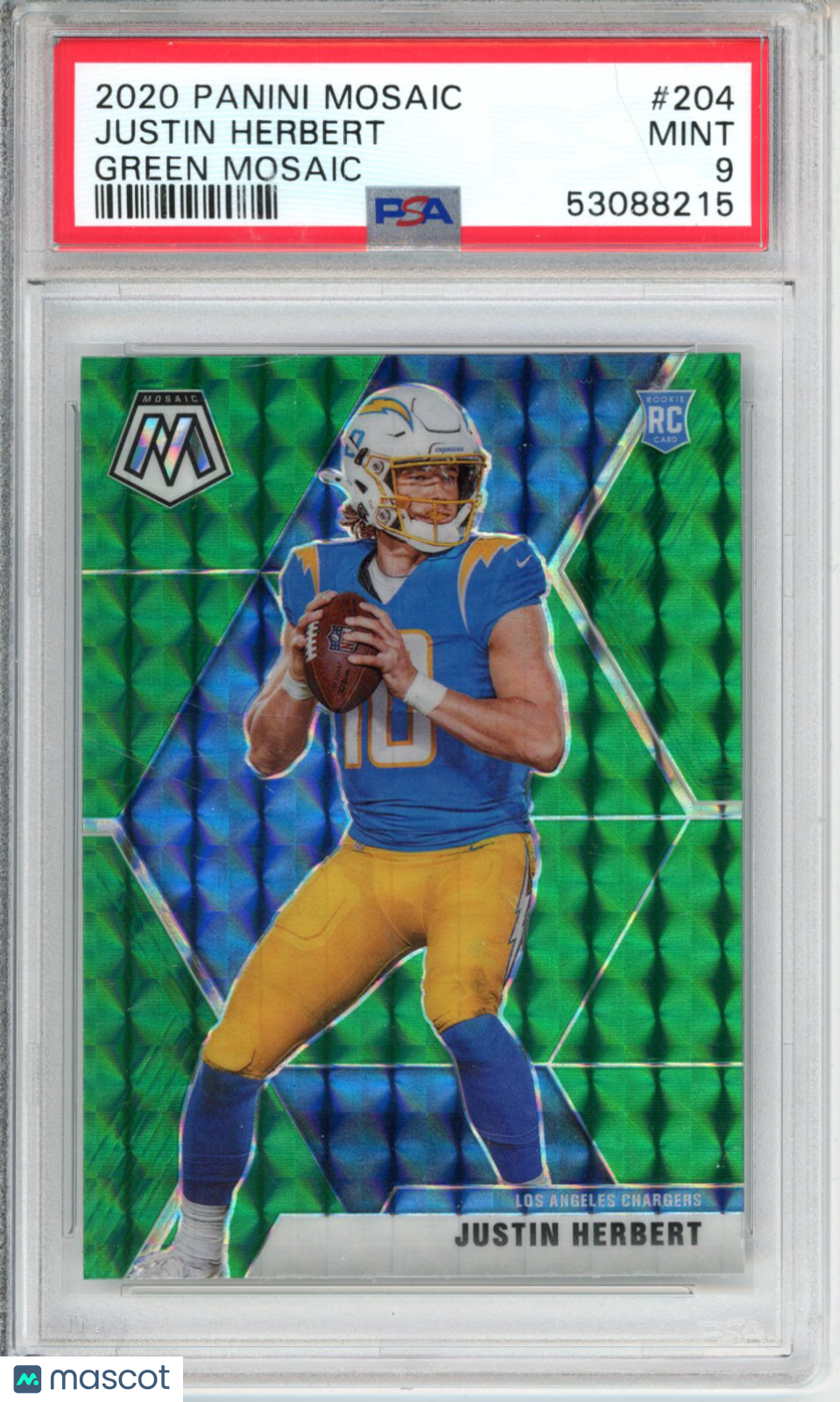 2020 Panini Mosaic Justin Herbert #204 Green PSA 9