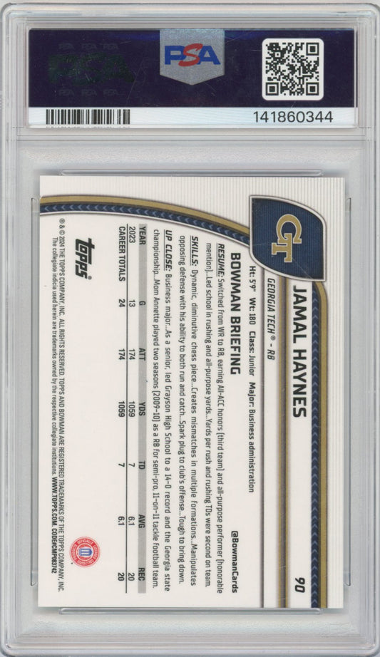 2024 Bowman UNIVERSITY CHROME JAMAL HAYNES #90 PURPLE MINI DIAMOND English PSA 10