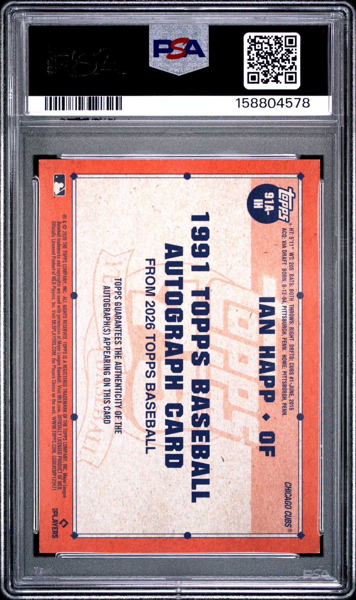 2026 Topps 1991 Baseball Autographs Ian Happ IH English PSA 7