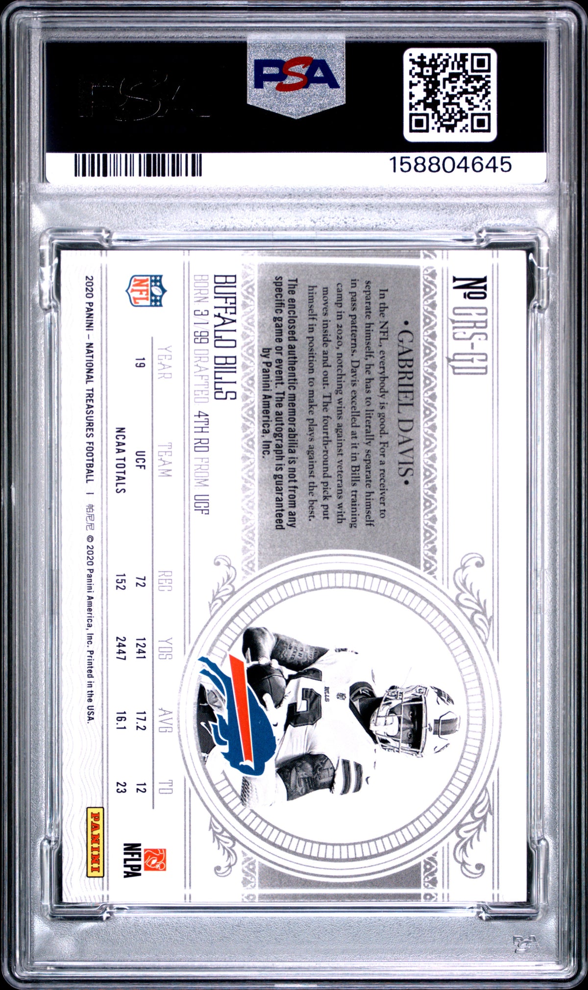 2020 unknown Panini National Treasures Crossover Rookie Patch Autographs Gabriel Davis Holo Gold GD English PSA 8