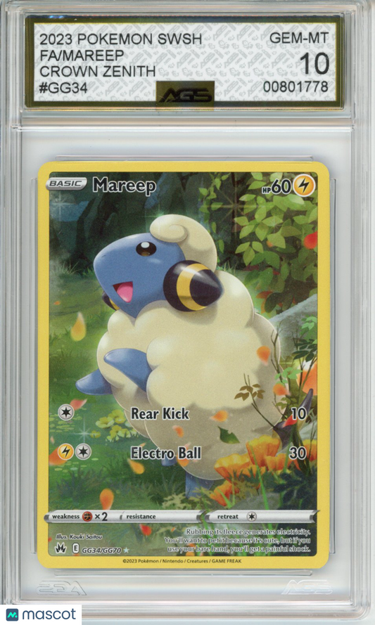 2023 Pokemon Crown Zenith Mareep #GG34 Unlimited AGS 10